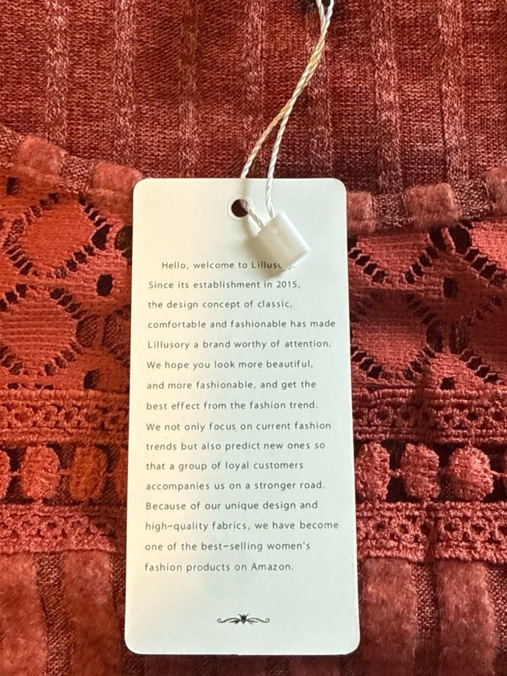 Women's Rust Ribbed Lace-Yoke Long Sleeve Top